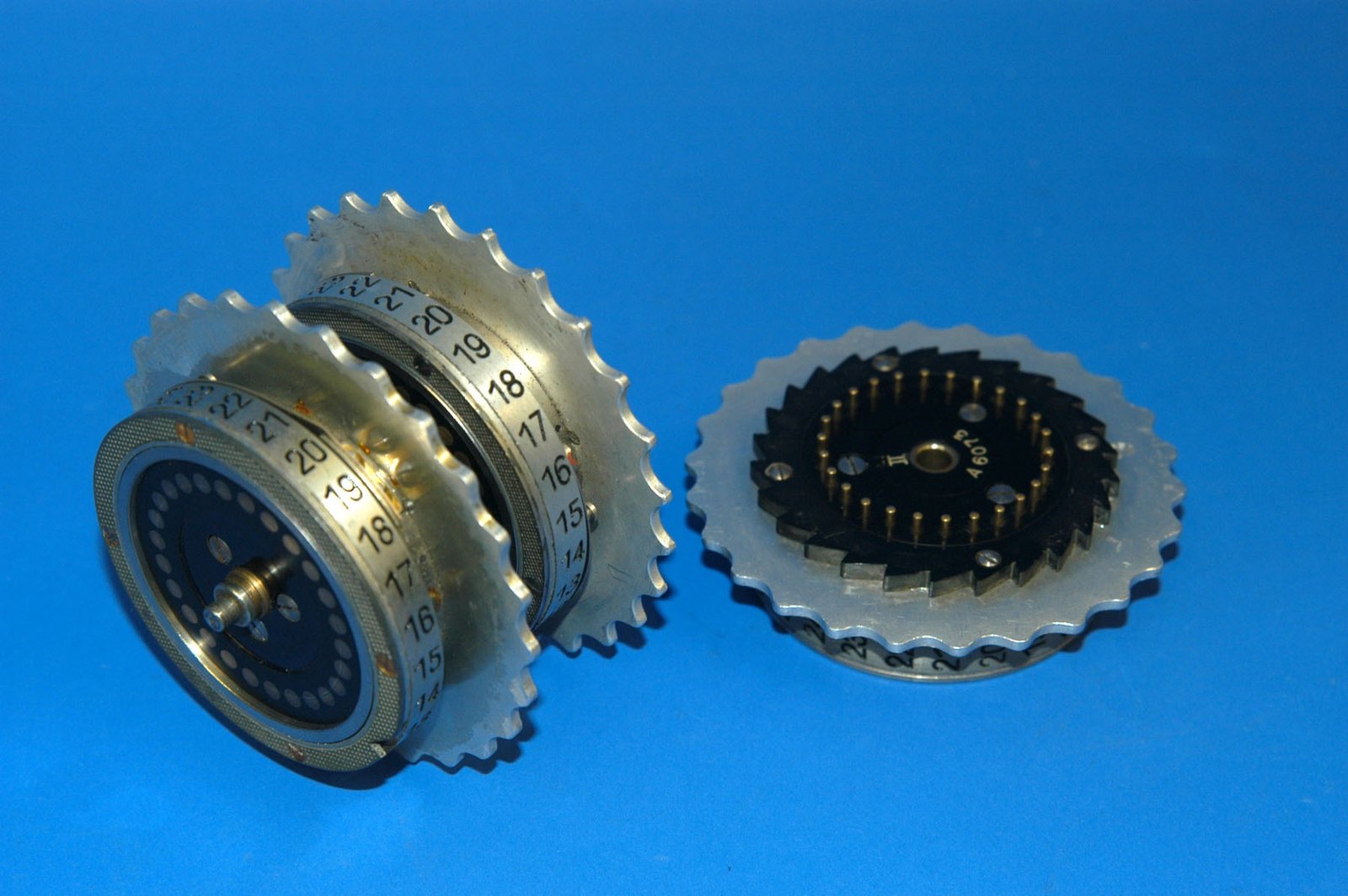 Enigma rotor close-up showing wiring contacts – key to GPT-6 Astra Enigma solve