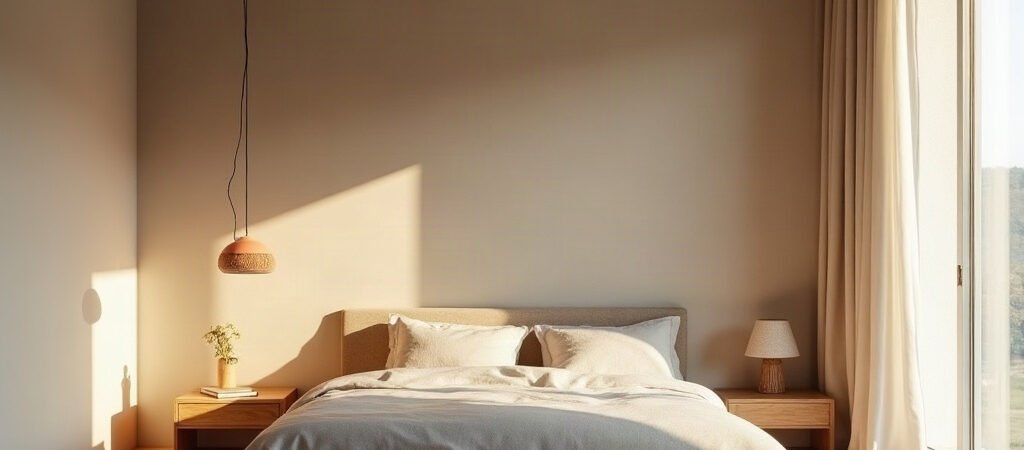 Minimalist Bedroom with Sculptural Lamp