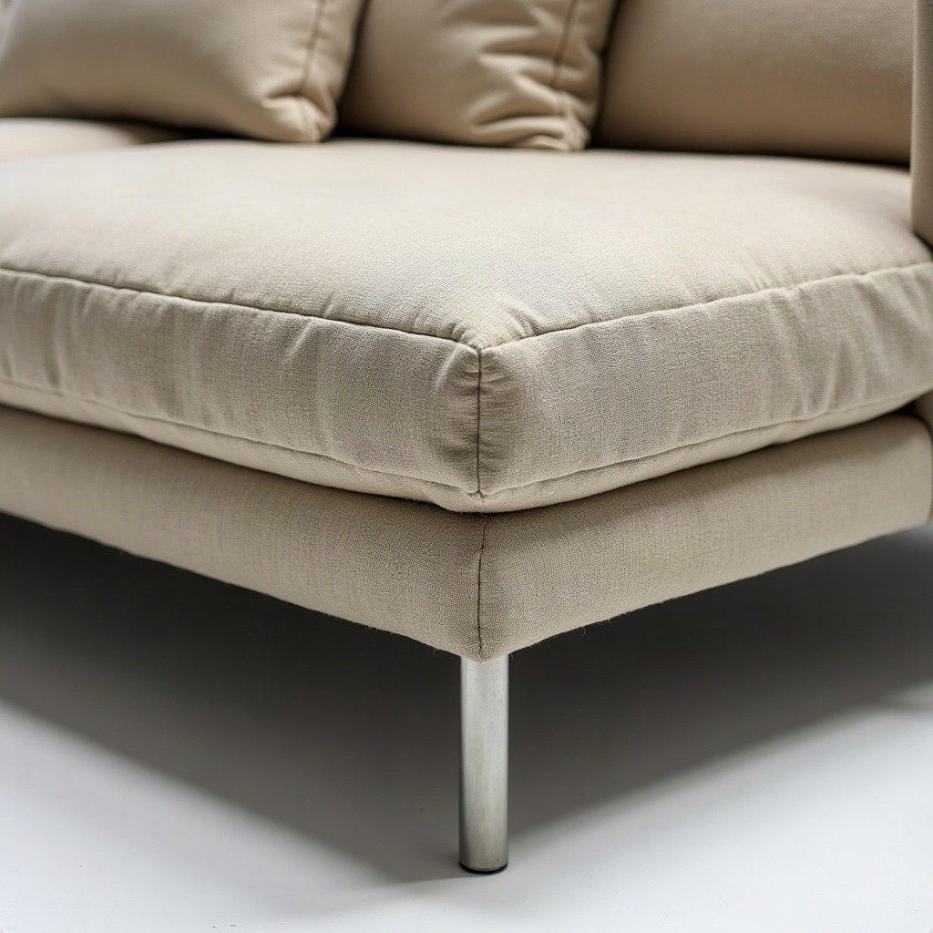 Bouclé upholstery and brushed-steel legs in close-up — the textured-fabric trend dominating furniture design.