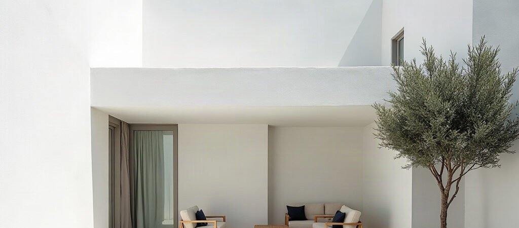 Mediterranean White Courtyard Residence