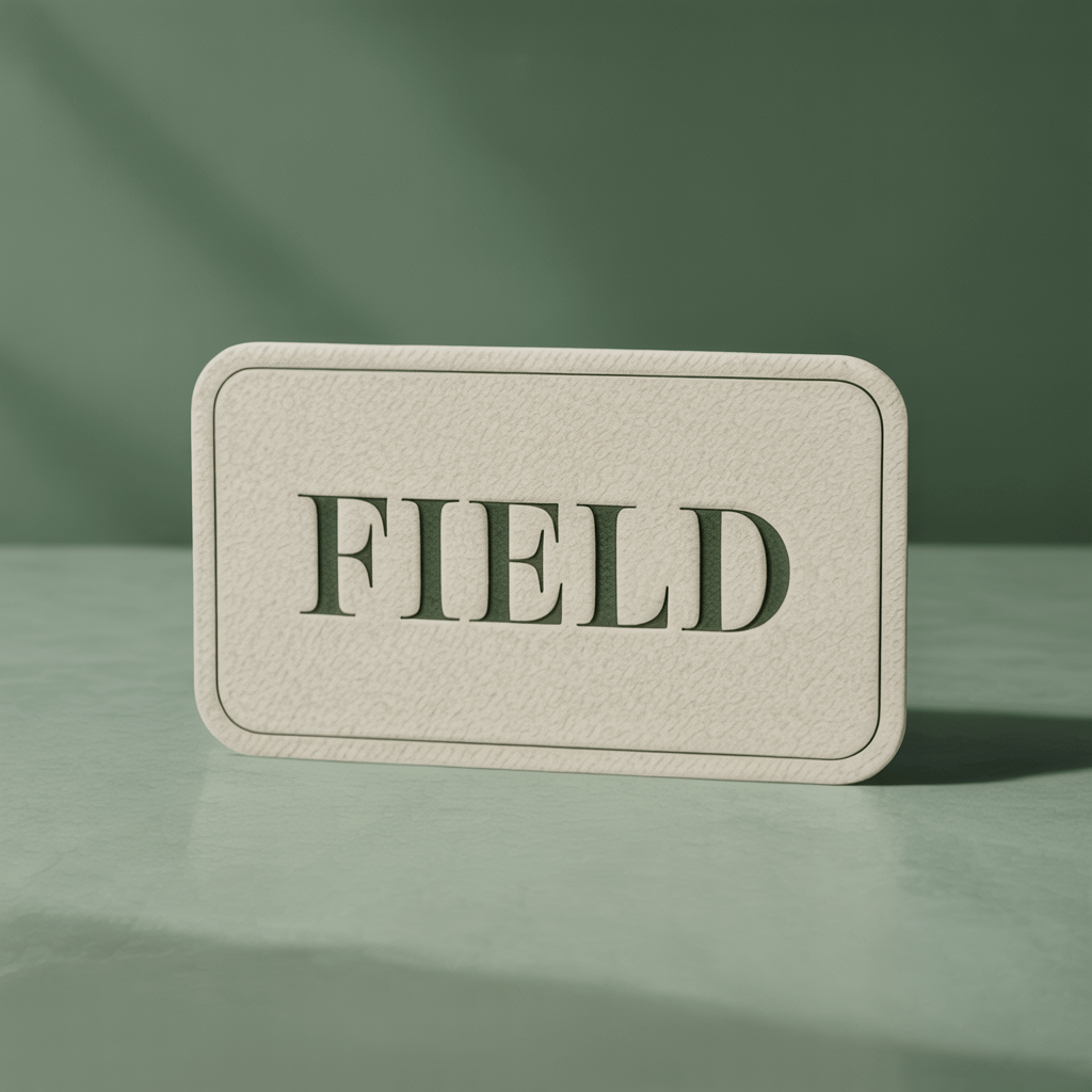 A sage-and-cream product label in elegant serif type — packaging design leaning into quiet, premium minimalism.