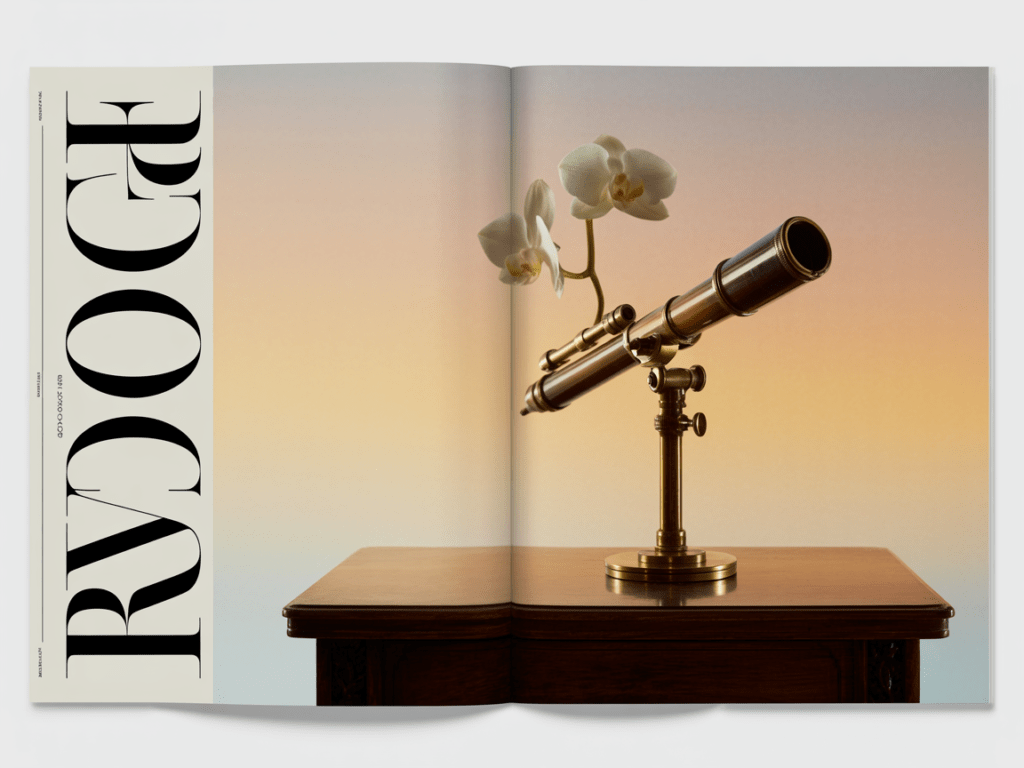 A bold pull-quote magazine spread on cream stock — editorial typography as its own graphic-design discipline.