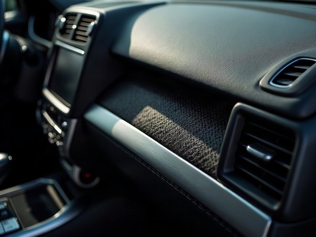 Brushed aluminum, leather, and carbon fiber trim compared side by side — interior CMF as its own design discipline.