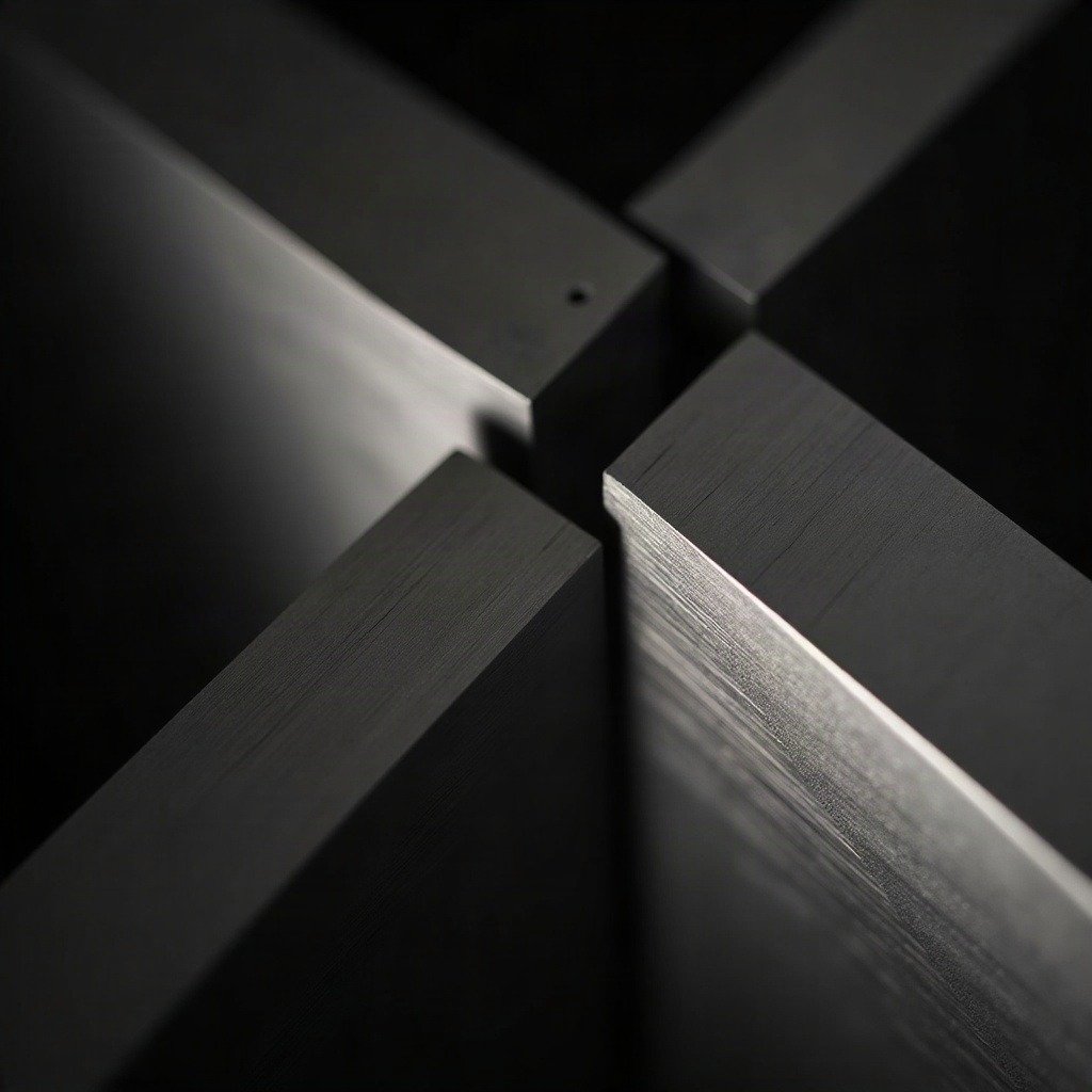 An extreme close-up of a modular furniture joint — precision machining as a product-design selling point.