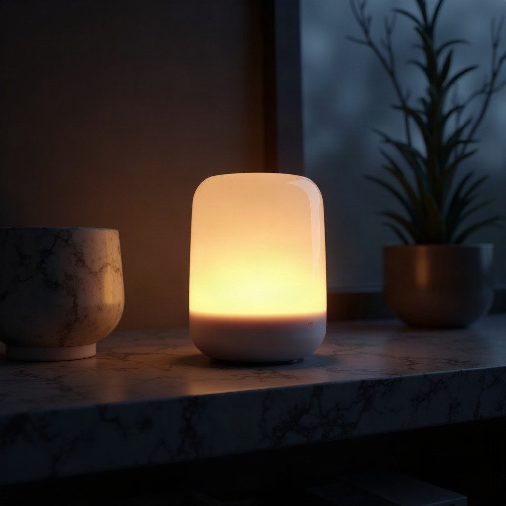 A softly glowing frosted-glass smart-home device — translucent, ambient-first hardware design.
