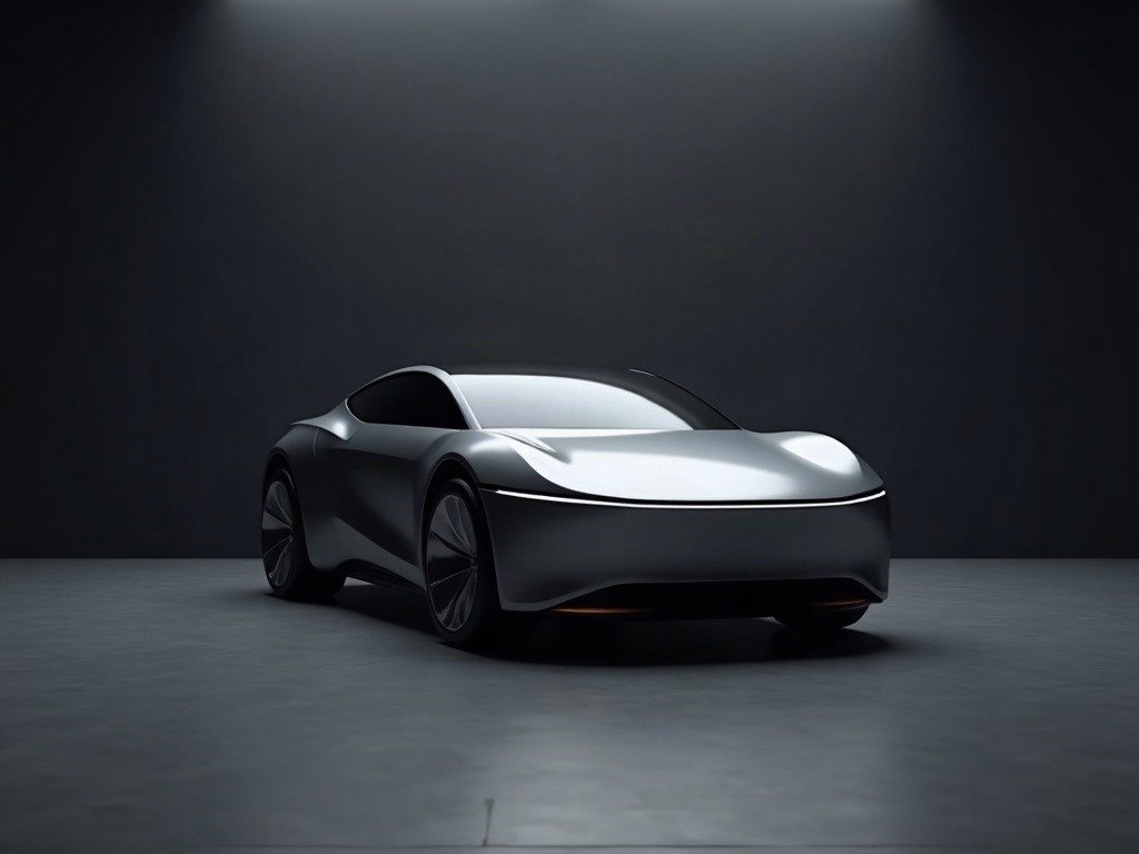 A graphite-grey electric concept car under a single studio light — automotive CMF as a growing industrial-design specialty.