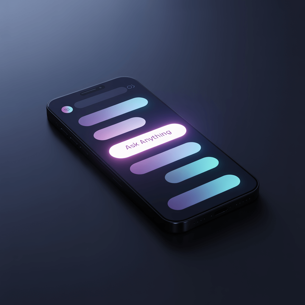 A glowing dark-mode AI chat UI with gradient message bubbles — the visual language of 2026's AI-native apps.