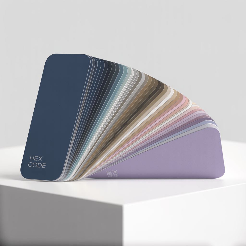 A gradient-fanned set of hex-labeled color chips — how modern design systems document their color tokens.
