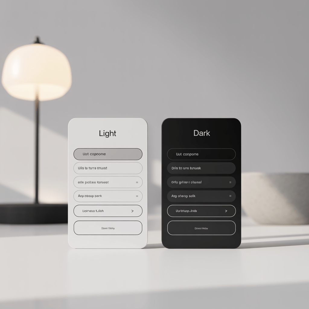 The same UI component shown in light and dark mode side by side — proving out a design system's theme consistency.