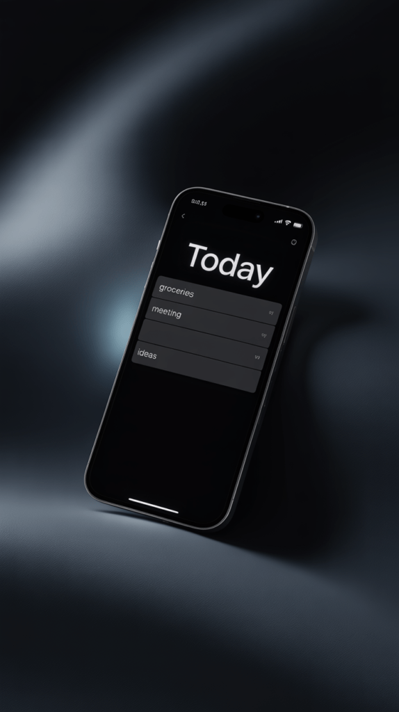 A stripped-back dark-mode notes app — proof that less chrome, more content is winning in productivity UI.
