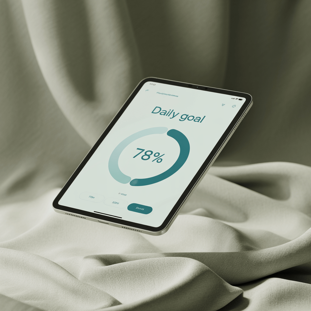 A calming teal health-tracking UI with a circular progress ring — soft, wellness-forward interface design for 2026.